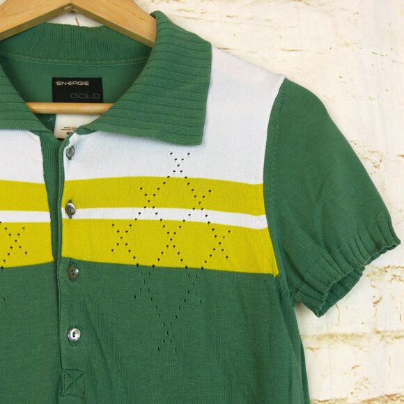 Energie Gold Miss Sixty Polo Shirt Women S Green Argyle Golf Italy Y2K VTG FLAWS - Picture 6 of 14